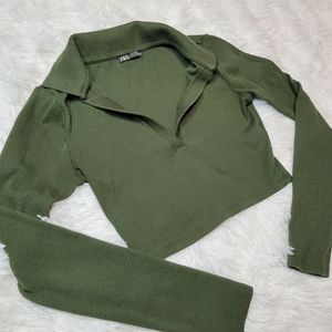 Zara Small Long Sleeve Green Crop Top